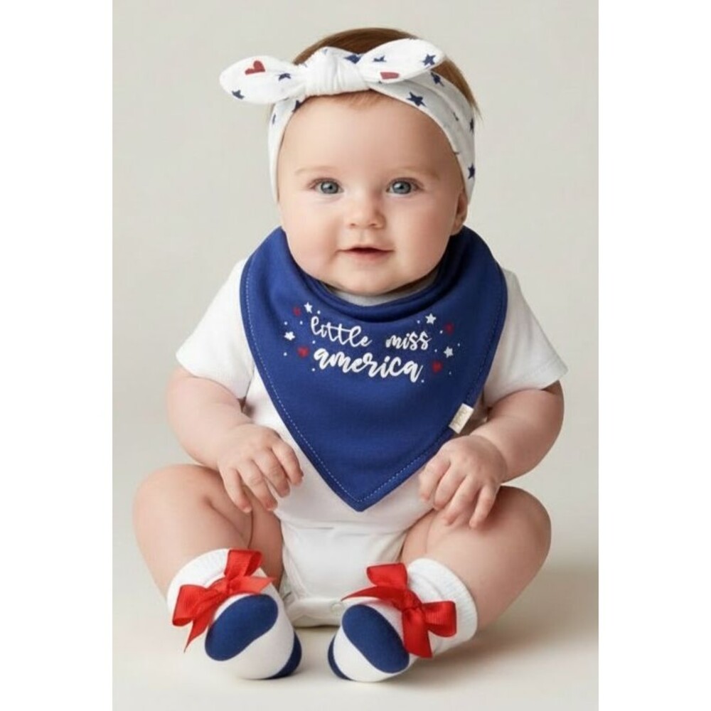 Lila & Jack 'Little Miss America' Headband & Bandana Bib & Socks Set 0-6 Months
